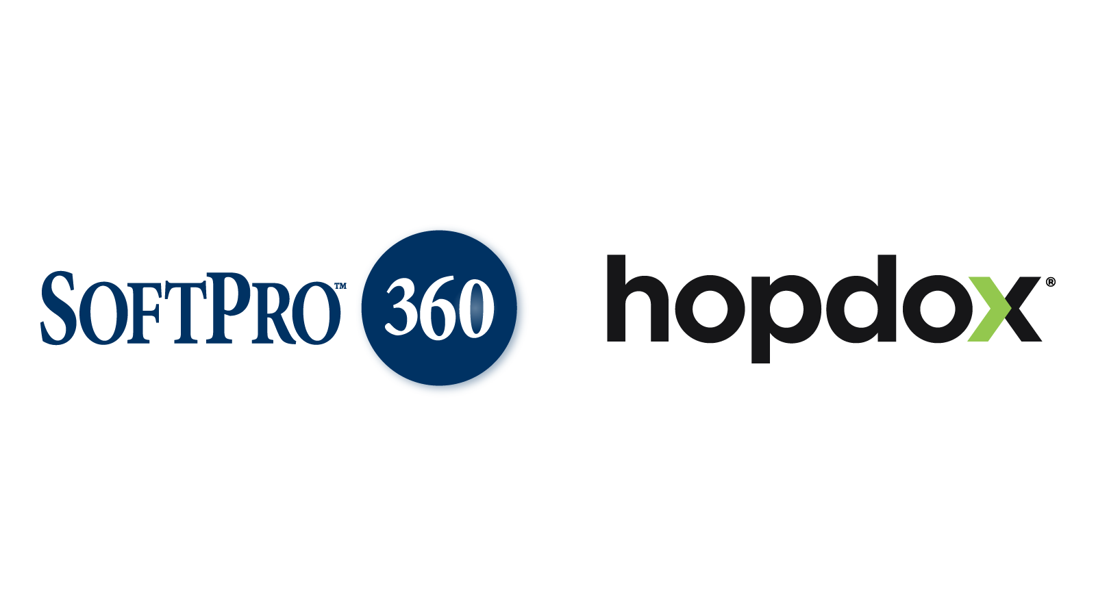 SoftPro 360 and Hopdox logos side by side on a white background